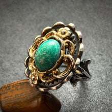 Load image into Gallery viewer, Vintage Tracht Ring 835 Silber vergoldet Amazonit RG 56/57