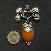 Load image into Gallery viewer, Jugendstil Anhänger Kay Bojesen KBS Skonvirke 826 Silber Bernstein Koralle antik c. 1913