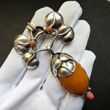 Load image into Gallery viewer, Jugendstil Anhänger Kay Bojesen KBS Skonvirke 826 Silber Bernstein Koralle antik c. 1913