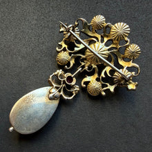 Load image into Gallery viewer, Neo-Renaissance silver brooch ruby pearl mother of pearl floral old antique c. 1870 S