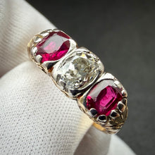 Load image into Gallery viewer, Antiker Ring 14k 585 Gold Altschliff Diamant Rubin alt c. 1900 RG 57