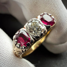 Load image into Gallery viewer, Antiker Ring 14k 585 Gold Altschliff Diamant Rubin alt c. 1900 RG 57