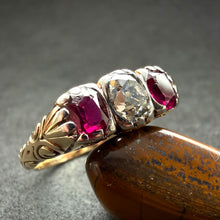Load image into Gallery viewer, Antiker Ring 14k 585 Gold Altschliff Diamant Rubin alt c. 1900 RG 57