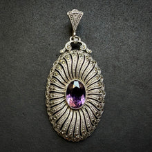 Lade das Bild in den Galerie-Viewer, Jugendstil Art Deco Anhänger 835 Silber Amethyst Markasit alt antik c. 1920