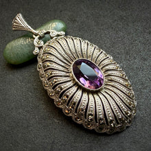 Lade das Bild in den Galerie-Viewer, Jugendstil Art Deco Anhänger 835 Silber Amethyst Markasit alt antik c. 1920