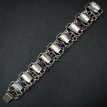 Lade das Bild in den Galerie-Viewer, Vintage Modernismus Armband Silber Amethyst Handarbeit alt