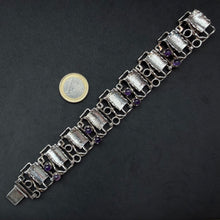 Lade das Bild in den Galerie-Viewer, Vintage Modernismus Armband Silber Amethyst Handarbeit alt