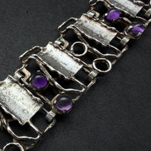 Lade das Bild in den Galerie-Viewer, Vintage Modernismus Armband Silber Amethyst Handarbeit alt