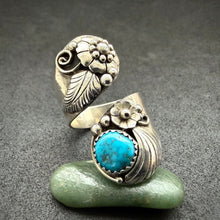 Load image into Gallery viewer, Vintage Navajo Ring Sterling Silber 925 Türkis floral RG 57/58