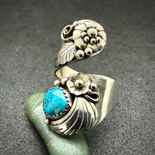 Load image into Gallery viewer, Vintage Navajo Ring Sterling Silber 925 Türkis floral RG 57/58