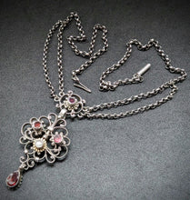 Lade das Bild in den Galerie-Viewer, Antikes zweireihiges Silber Collier Granat Perle alt ca. 1840