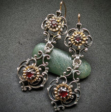 Lade das Bild in den Galerie-Viewer, Alte Ohrringe Sterling Silber 925 14k 585 Gold Granat Tracht BS Bartel & Sohn Augsburg
