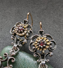 Lade das Bild in den Galerie-Viewer, Alte Ohrringe Sterling Silber 925 14k 585 Gold Granat Tracht BS Bartel & Sohn Augsburg
