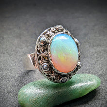 Lade das Bild in den Galerie-Viewer, Art Deco Jugendstil Ring Silber 900 Opal Perle französische Lilie