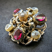 Lade das Bild in den Galerie-Viewer, Knopf Brosche min. 750 Silber Almandin Granat Naturperle Perle alt antik c. 1800 S