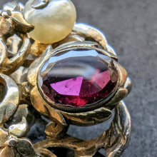 Lade das Bild in den Galerie-Viewer, Knopf Brosche min. 750 Silber Almandin Granat Naturperle Perle alt antik c. 1800 S