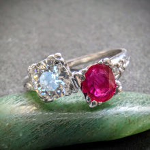 Lade das Bild in den Galerie-Viewer, Toi et Moi Ring 14k 585 Gold Rubin 0,50 Ct Diamant 0,60 Ct antik c. 1920 RG 52