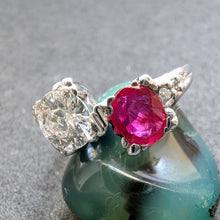 Lade das Bild in den Galerie-Viewer, Toi et Moi Ring 14k 585 Gold Rubin 0,50 Ct Diamant 0,60 Ct antik c. 1920 RG 52