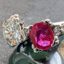 Lade das Bild in den Galerie-Viewer, Toi et Moi Ring 14k 585 Gold Rubin 0,50 Ct Diamant 0,60 Ct antik c. 1920 RG 52
