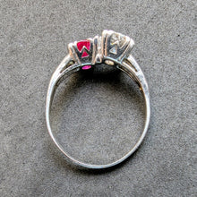 Lade das Bild in den Galerie-Viewer, Toi et Moi Ring 14k 585 Gold Rubin 0,50 Ct Diamant 0,60 Ct antik c. 1920 RG 52