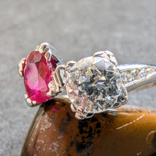 Lade das Bild in den Galerie-Viewer, Toi et Moi Ring 14k 585 Gold Rubin 0,50 Ct Diamant 0,60 Ct antik c. 1920 RG 52