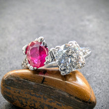 Lade das Bild in den Galerie-Viewer, Toi et Moi Ring 14k 585 Gold Rubin 0,50 Ct Diamant 0,60 Ct antik c. 1920 RG 52