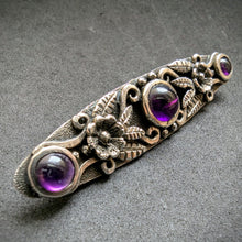 Lade das Bild in den Galerie-Viewer, Vintage Designer Brosche 835 Silber Amethyst floral Blumen alt