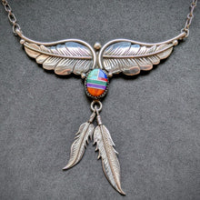 Load image into Gallery viewer, Navajo Inlay Collier Paula Armstrong Sterling Silber 925 Türkis Spiny Oyster