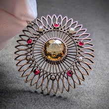 Lade das Bild in den Galerie-Viewer, Jugendstil Anhänger Silber Citrin Granat Perle Handarbeit alt antik c. 1910 S