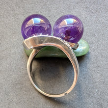 Lade das Bild in den Galerie-Viewer, Art Deco Ring 835 Silber Amethyst Kugeln Markasit alt antik c. 1920 RG 58 S