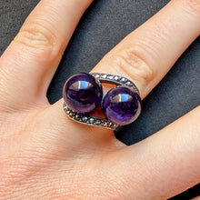 Lade das Bild in den Galerie-Viewer, Art Deco Ring 835 Silber Amethyst Kugeln Markasit alt antik c. 1920 RG 58 S