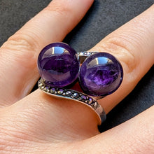 Lade das Bild in den Galerie-Viewer, Art Deco Ring 835 Silber Amethyst Kugeln Markasit alt antik c. 1920 RG 58 S