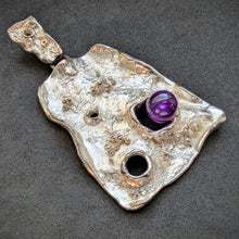 Lade das Bild in den Galerie-Viewer, Vintage Modernismus Brutalismus Anhänger 835 Silber Amethyst alt 1970s S