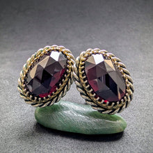 Load image into Gallery viewer, Vintage Tracht Ohrringe 835 Silber vergoldete Fassungen XL Granat rot alt