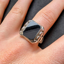 Lade das Bild in den Galerie-Viewer, Jugendstil Designer Ring 800 Silber Onyx Herrenring alt antik c. 1920 RG 65 S