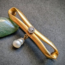 Load image into Gallery viewer, Jugendstil Designer Brosche 14k 585 Gold Perle Diamant alt antik c. 1920 S