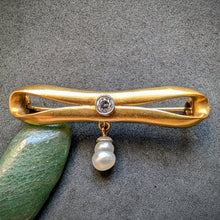 Load image into Gallery viewer, Jugendstil Designer Brosche 14k 585 Gold Perle Diamant alt antik c. 1920 S