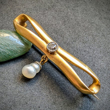 Load image into Gallery viewer, Jugendstil Designer Brosche 14k 585 Gold Perle Diamant alt antik c. 1920 S