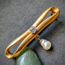 Load image into Gallery viewer, Jugendstil Designer Brosche 14k 585 Gold Perle Diamant alt antik c. 1920 S