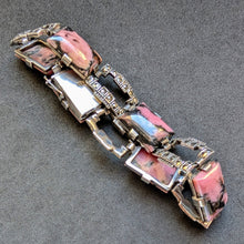 Lade das Bild in den Galerie-Viewer, Art Deco Armband 830 Silber Rhodonit Markasit Handarbeit alt c. 1920 S