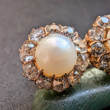 Lade das Bild in den Galerie-Viewer, Cluster Ohrringe Ohrstecker 585 Gold Diamanten c. 2,5 Ct Perlen antik c. 1900 S