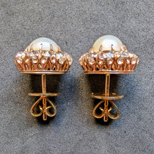 Lade das Bild in den Galerie-Viewer, Cluster Ohrringe Ohrstecker 585 Gold Diamanten c. 2,5 Ct Perlen antik c. 1900 S