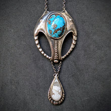 Lade das Bild in den Galerie-Viewer, Jugendstil Collier Türkis Gemme 800 Silber mit Kette alt antik c. 1900