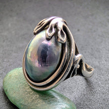 Lade das Bild in den Galerie-Viewer, Vintage Designer Ring 925 Silber Abalone RG 56 S