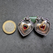 Lade das Bild in den Galerie-Viewer, Vintage Granat Ohrringe Ohrclips Krone Herz Silber teilvergoldet Tracht alt S
