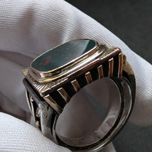 Lade das Bild in den Galerie-Viewer, Jugendstil Ring Silber 585 Gold Heliotrop Handarbeit XL antik c. 1920 RG 63 S