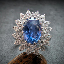 Load image into Gallery viewer, Entourage Ring 585 Gold Saphir Ceylon Sri Lanka 3 Carat No Heat Diamant RG 60 S