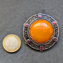 Lade das Bild in den Galerie-Viewer, Jugendstil Art Deco Brosche 800 Silber Butterscotch Bernstein antik c. 1920 S