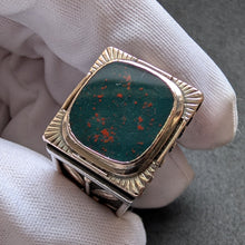 Lade das Bild in den Galerie-Viewer, Jugendstil Ring Silber 585 Gold Heliotrop Handarbeit XL antik c. 1920 RG 63 S