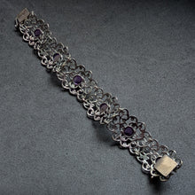 Lade das Bild in den Galerie-Viewer, Vintage Armband 835 Silber Amethyst lila Modernismus S
